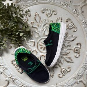 Hey Dude Kids Black and Green Minecraft Inspired Checkered Shoes